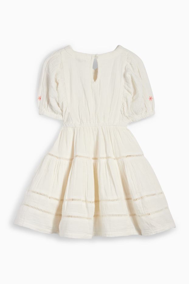 Děti - dívky - Květinové motivy - mušelínové šaty - krémově bílá