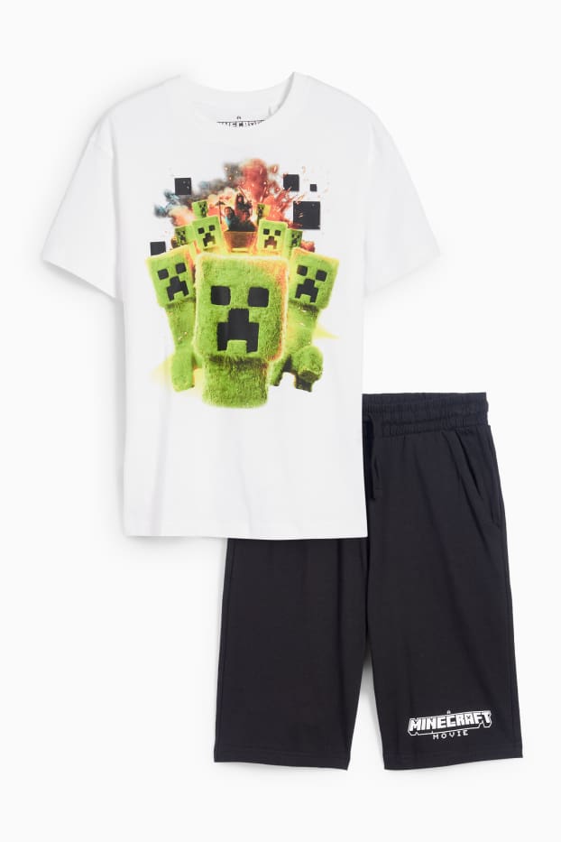 Bambini - Minecraft - set - maglia a maniche corte e shorts - 2 pezzi - bianco / nero