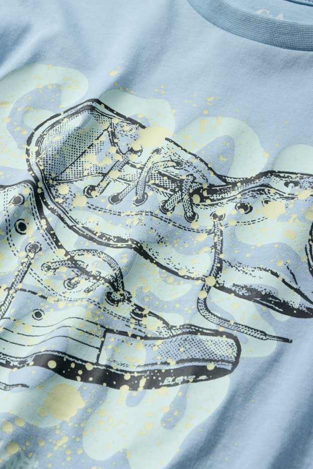 Děti - chlapci - Motiv tenisek - tričko s krátkým rukávem - světle modrá