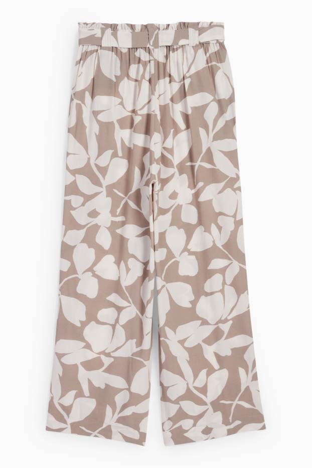 Femmes - Pantalon de toile - high waist - wide leg - à fleurs - beige
