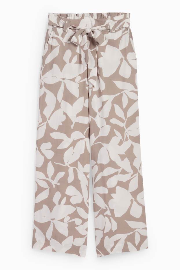 Femmes - Pantalon de toile - high waist - wide leg - à fleurs - beige