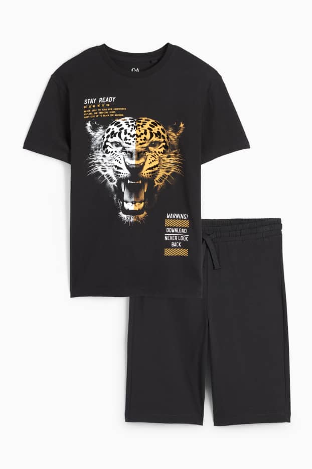 Nen - Lleopard - conjunt - samarreta de màniga curta i pantalons curts - 2 peces - negre