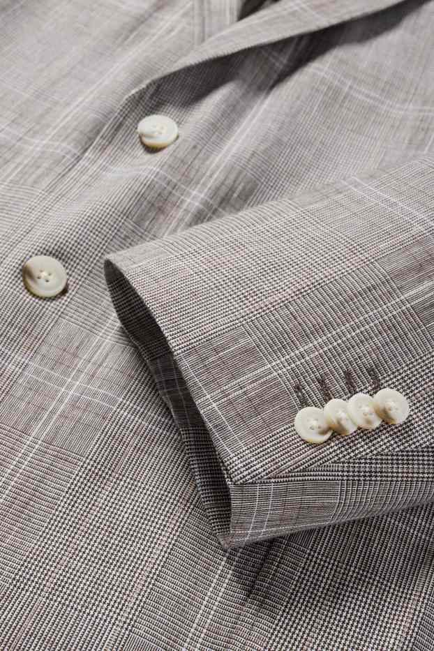 Herren - Sakko mit Leinen-Anteil - Regular Fit - Stretch - kariert - beige-melange
