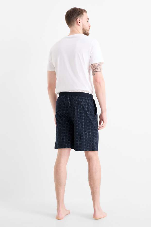 Heren - Pyjamashort - geruit - donkerblauw