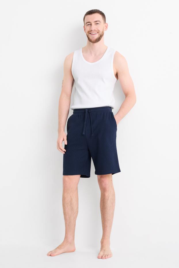 Heren - Pyjamashorts - donkerblauw