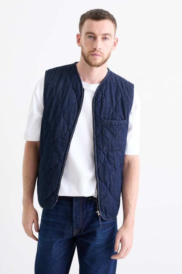 Herren - Jeans-Steppweste - dunkeljeansblau