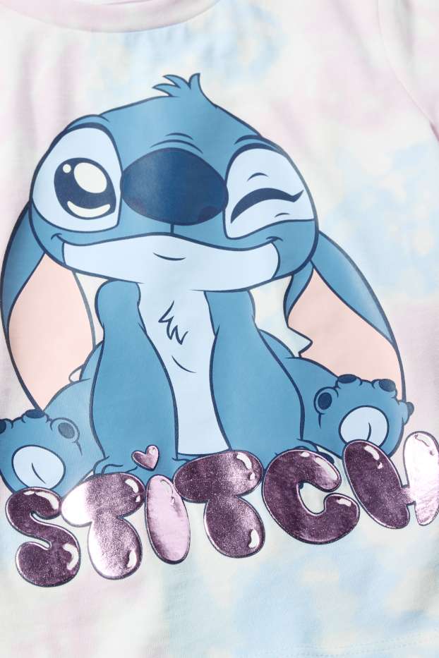 Kinder Mädchen - Lilo & Stitch - Kurzarmshirt - gemustert - rosa / hellblau