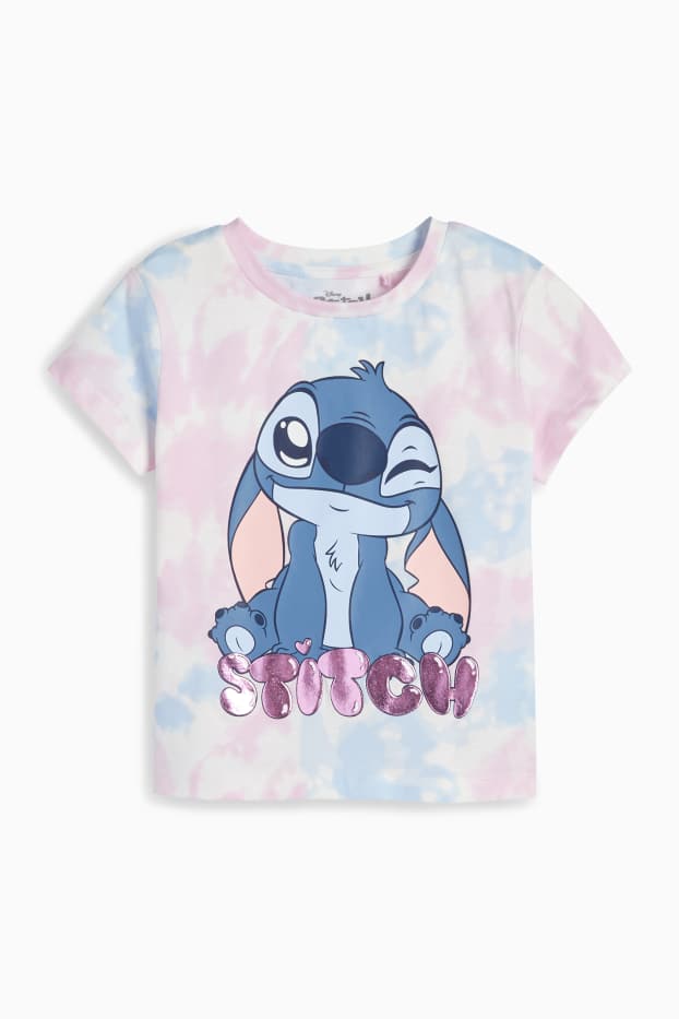 Kinder Mädchen - Lilo & Stitch - Kurzarmshirt - gemustert - rosa / hellblau