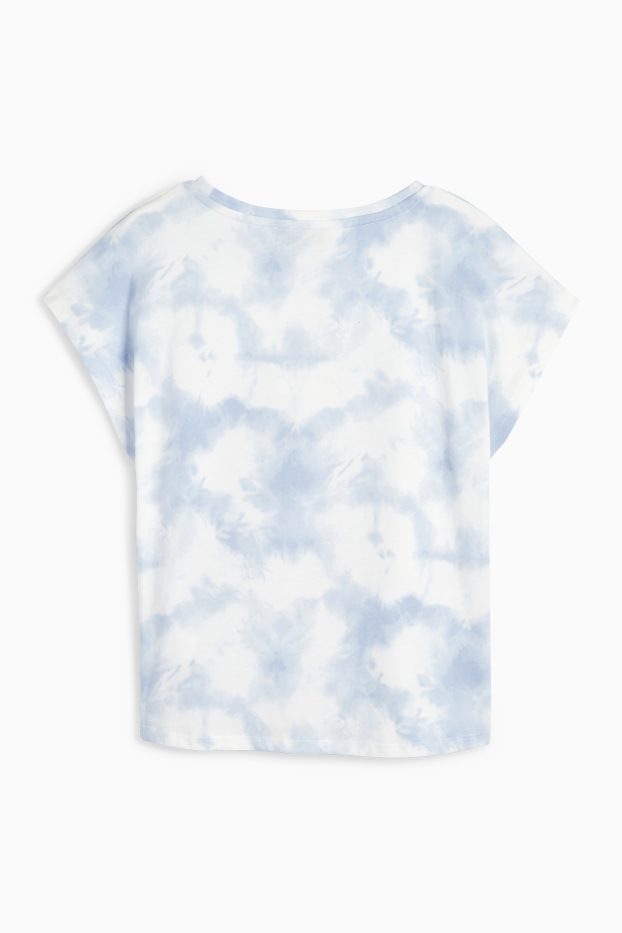 Kinder Mädchen - Blume - Kurzarmshirt mit Knotendetail - gemustert - hellblau