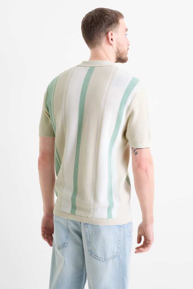Hommes - Polo en maille - à rayures - texturé - vert menthe