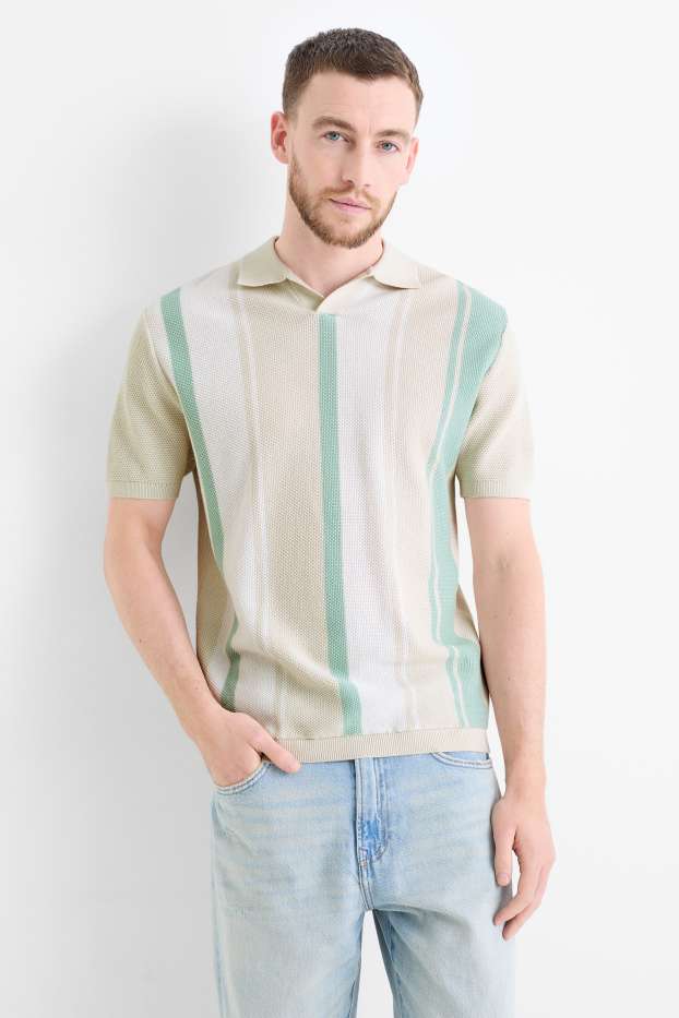 Home - Polo de punt - de ratlles - texturat - verd menta