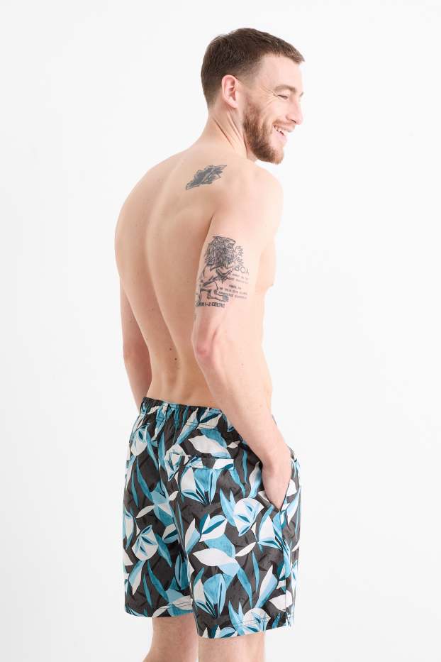 Herren - Badeshorts - gemustert - weiß / schwarz
