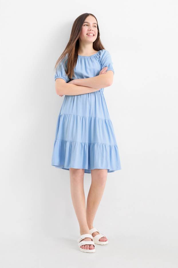 Nena - Vestit amb component de lli - blau clar