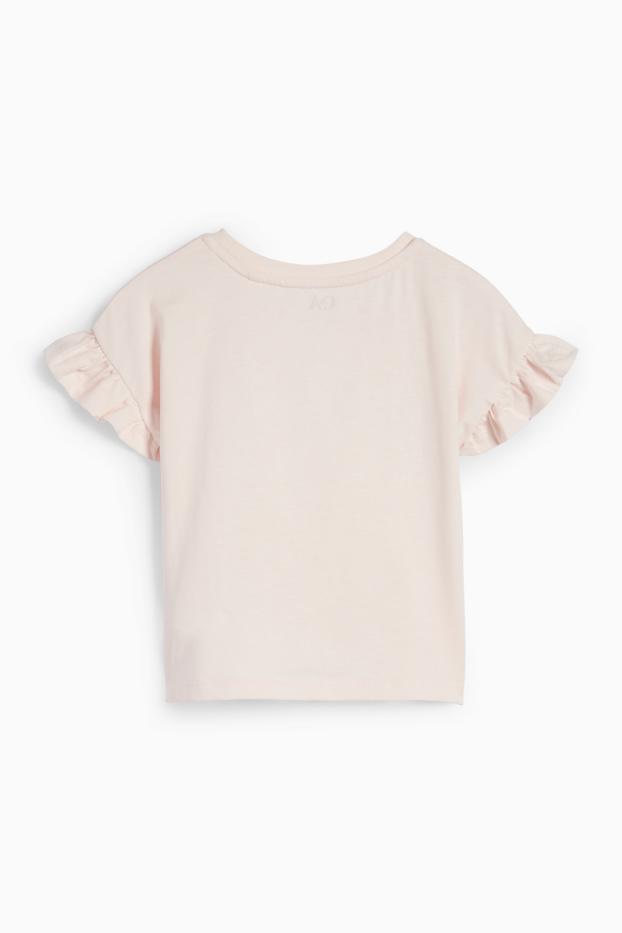Kinder Mädchen - Meerestiere - Kurzarmshirt mit Knotendetail - Glanz-Effekt - rosa
