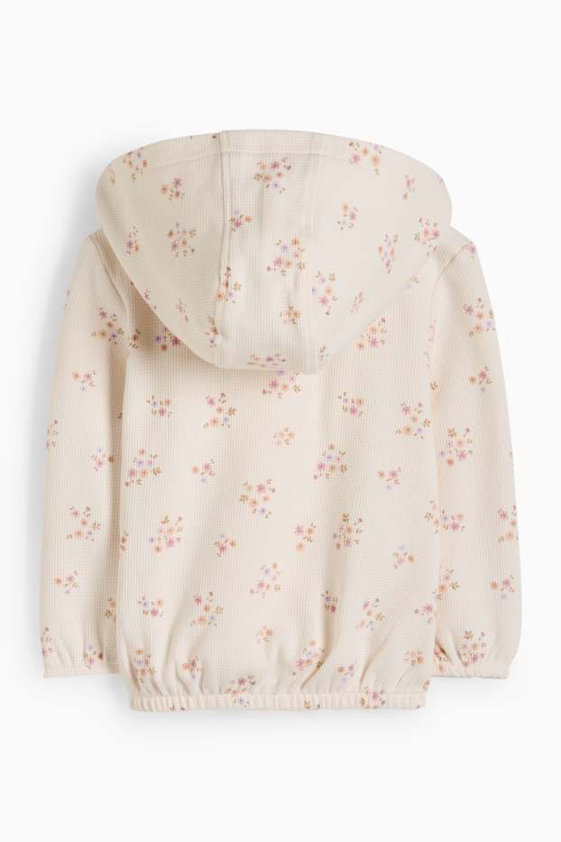 Bébés filles - Sweat zippé en molleton à capuche pour bébé - à fleurs - texturé - blanc crème