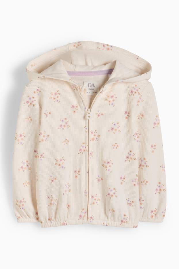 Bébés filles - Sweat zippé en molleton à capuche pour bébé - à fleurs - texturé - blanc crème
