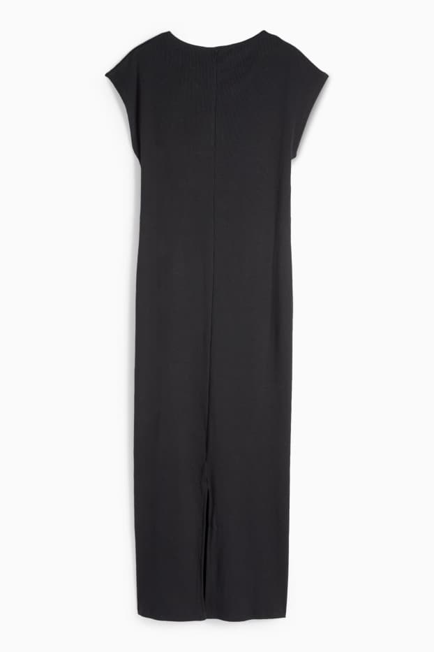 Dámské - Tričkové šaty - žebrované - černá