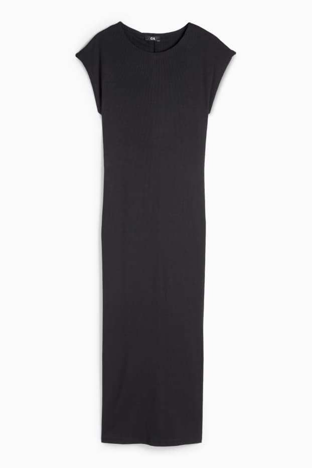 Dámské - Tričkové šaty - žebrované - černá