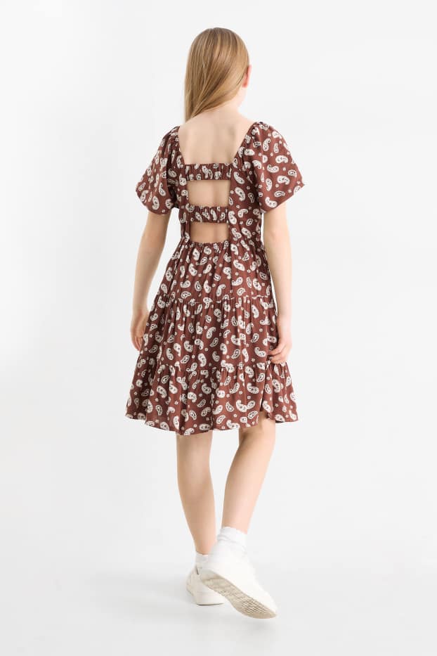 Kinder Mädchen - Kleid - gemustert - braun