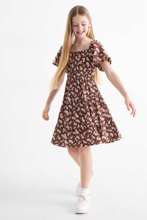 Kinder Mädchen - Kleid - gemustert - braun