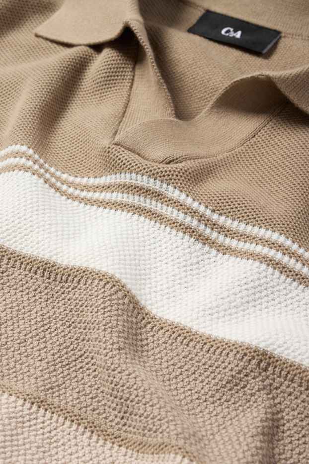 Herren - Strick-Poloshirt - Regular Fit - gestreift - strukturiert - taupe