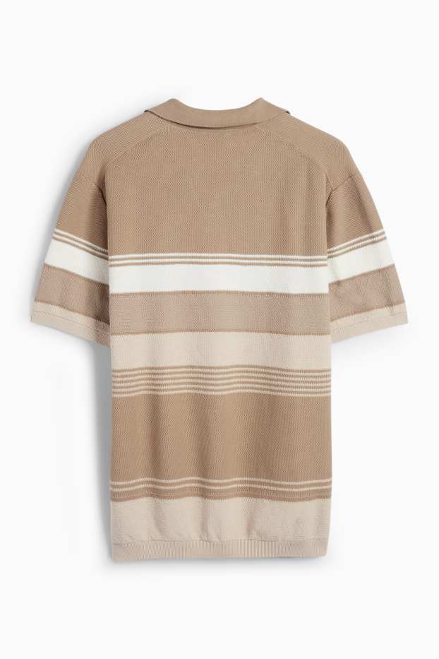 Herren - Strick-Poloshirt - Regular Fit - gestreift - strukturiert - taupe