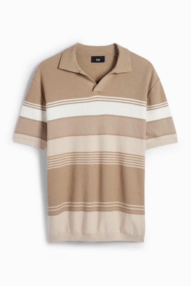 Herren - Strick-Poloshirt - Regular Fit - gestreift - strukturiert - taupe