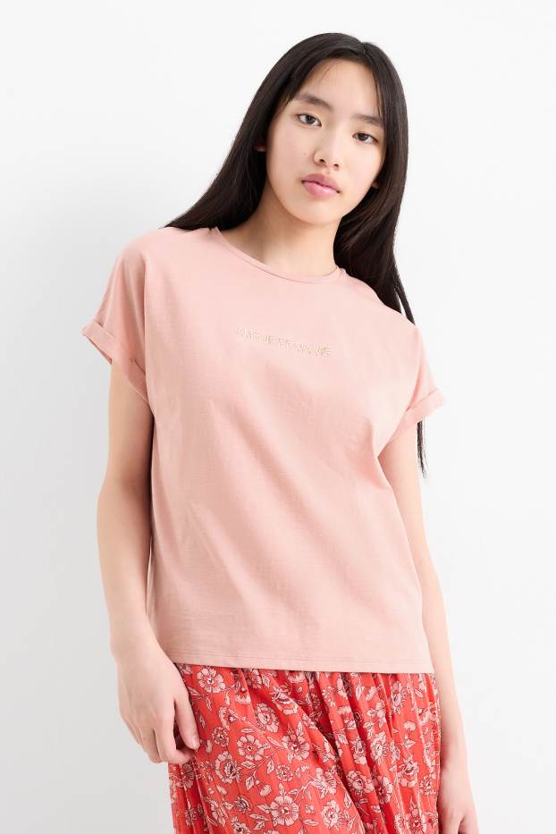 Kinderen: meisjes - Set van 3 - opschrift - T-shirt - crème wit