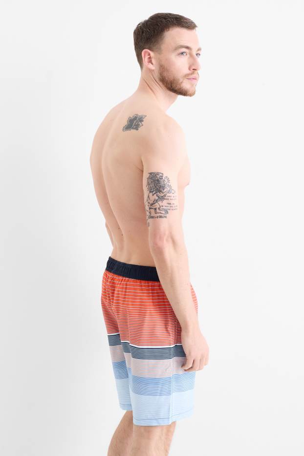 Heren - Zwemshorts - gestreept - oranje