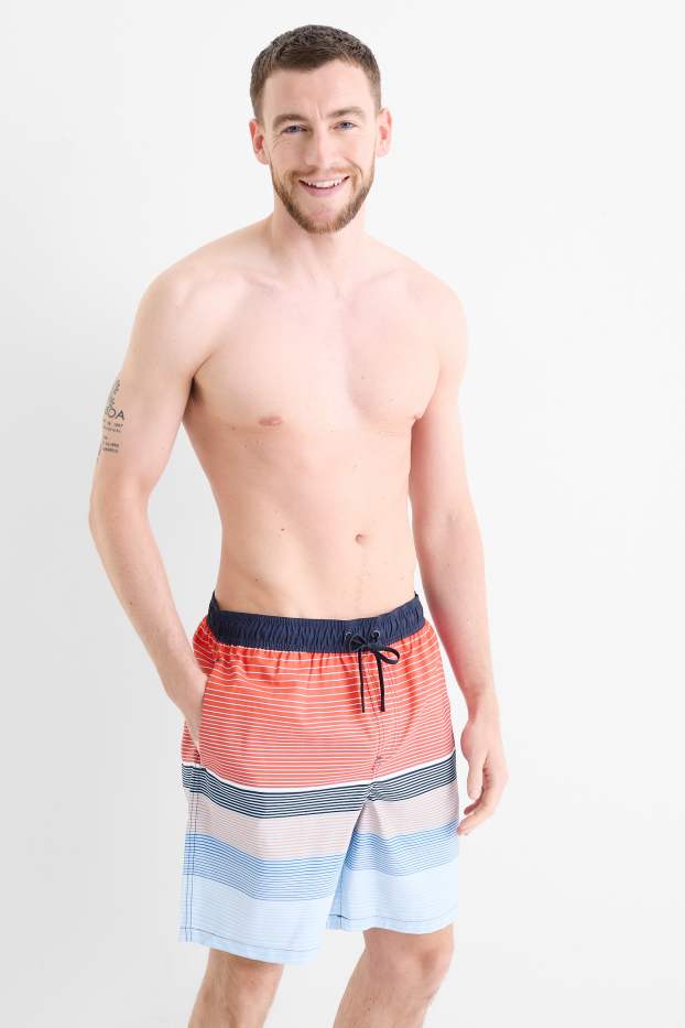 Heren - Zwemshorts - gestreept - oranje