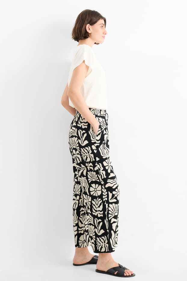Femei - Pantaloni de stofă - talie înaltă - wide leg - cu model - structurați - negru / nej
