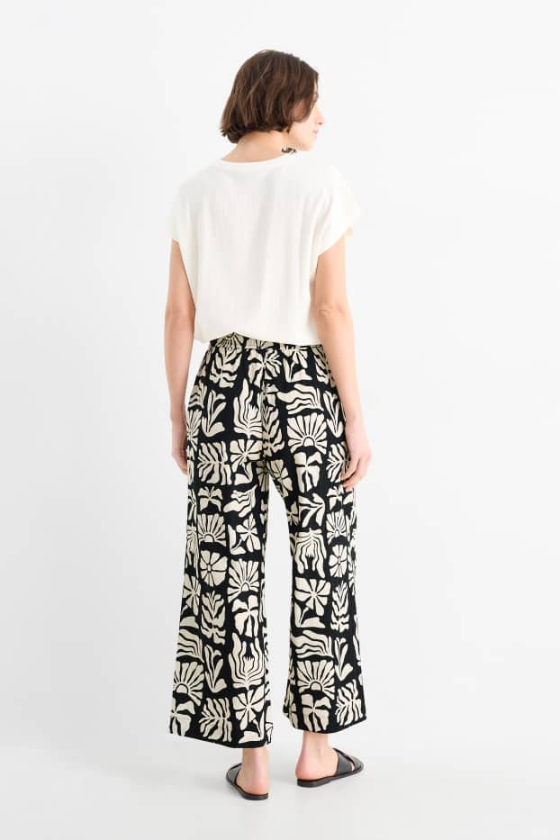Femei - Pantaloni de stofă - talie înaltă - wide leg - cu model - structurați - negru / nej