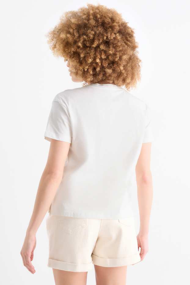 Dámské - Tričko se štrasovými kamínky - regular fit - bílá