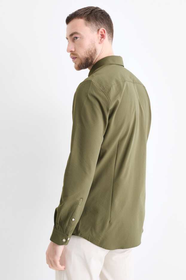 Heren - Business-overhemd - slim fit - cut away - met structuur - donkergroen