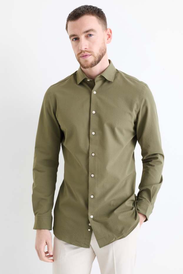 Heren - Business-overhemd - slim fit - cut away - met structuur - donkergroen