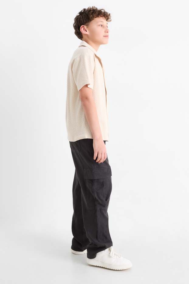 Kinder Jungen - Cargohose - Leinen-Mix - dunkelgrau