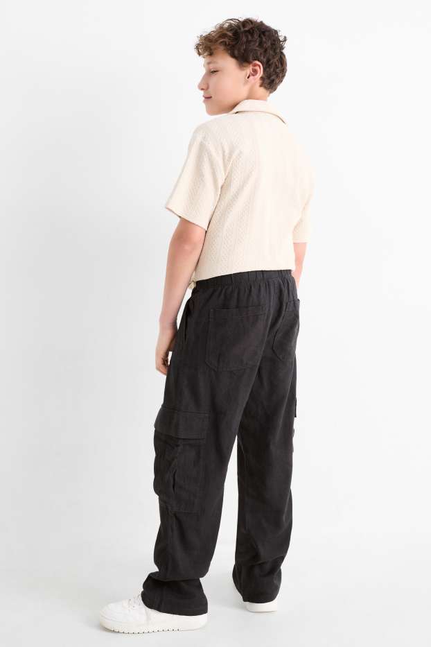 Kinder Jungen - Cargohose - Leinen-Mix - dunkelgrau