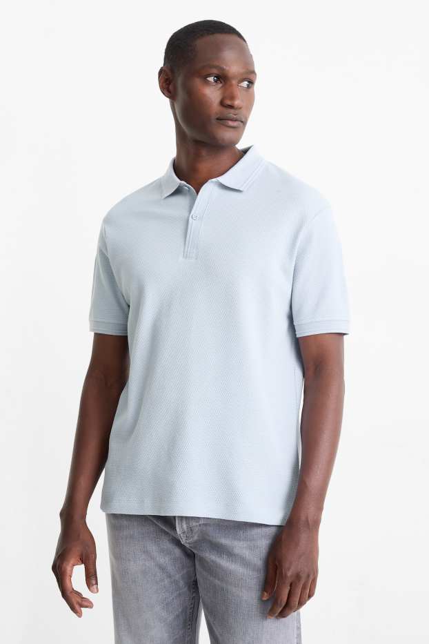 Heren - Poloshirt - regular fit - met structuur - lichtblauw