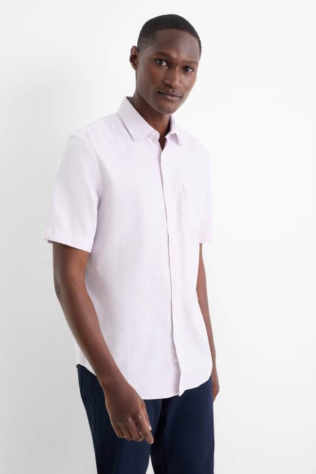 Uomo - Camicia - regular fit - collo all'italiana - viola chiaro