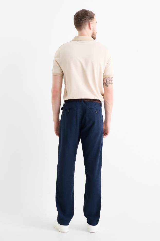 Heren - Chino, deels met linnen en met riem - regular fit - donkerblauw