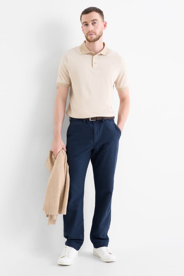 Heren - Chino, deels met linnen en met riem - regular fit - donkerblauw