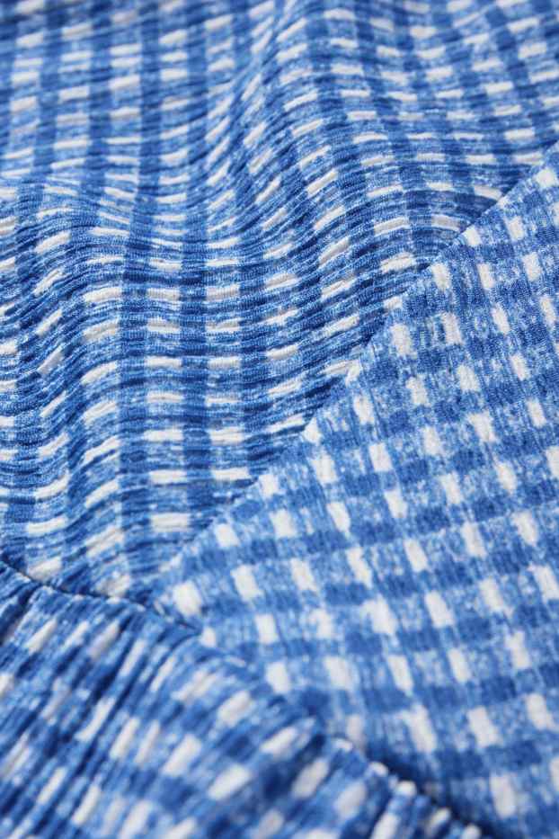 Children Girls - Dress - check - textured - blue