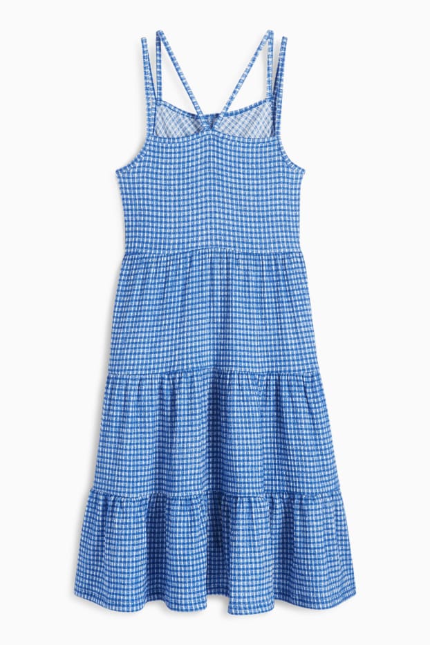 Children Girls - Dress - check - textured - blue