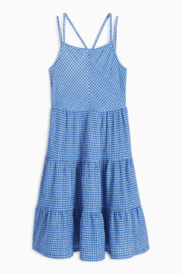 Children Girls - Dress - check - textured - blue