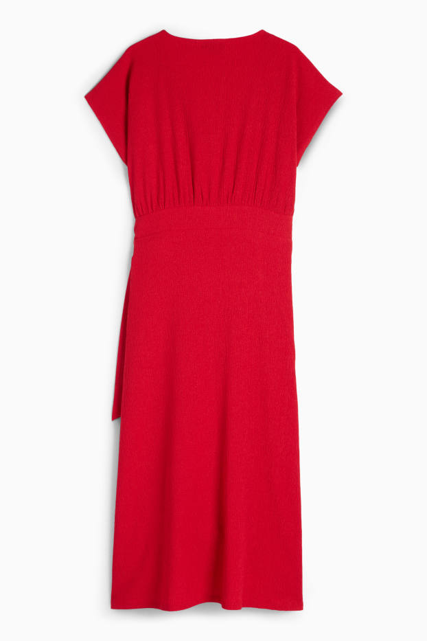 Women - Wrap dress - textured - dark red