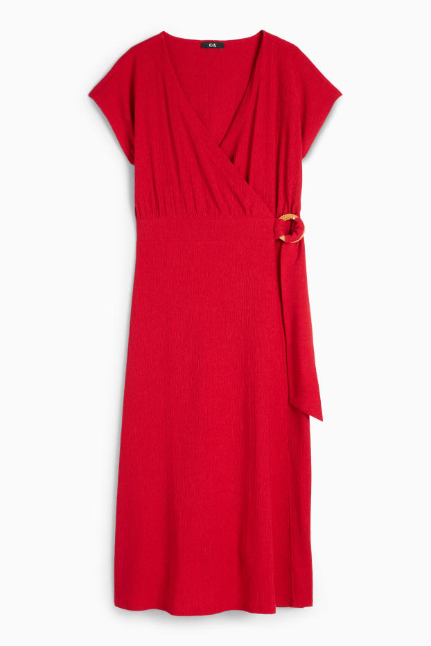 Women - Wrap dress - textured - dark red