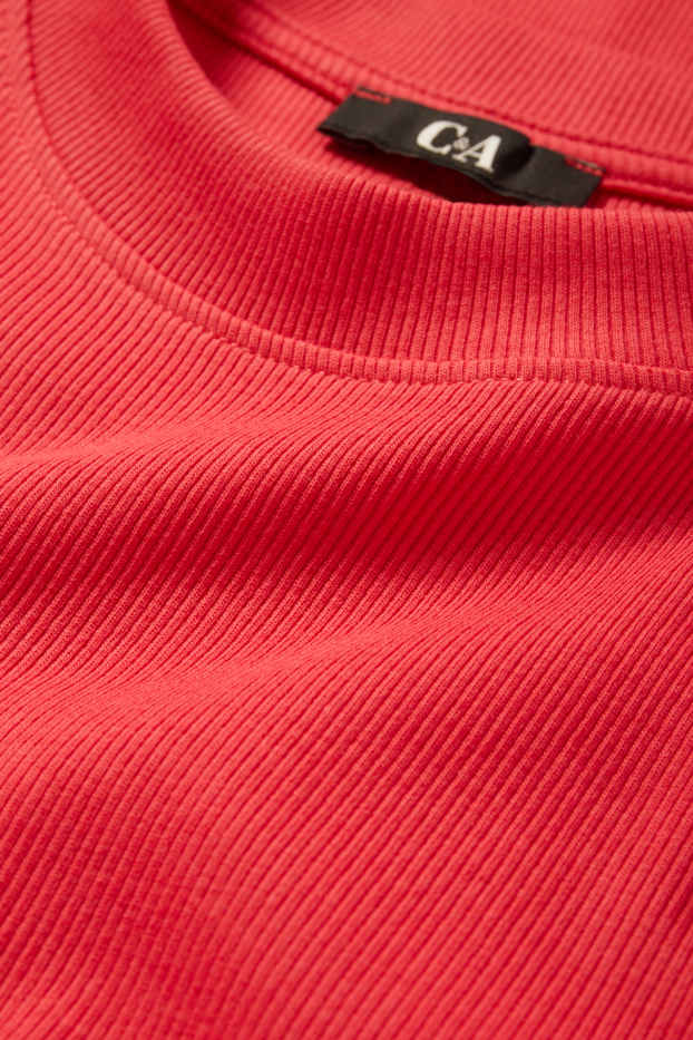 Donna - Vestito a t-shirt - a coste - rosso