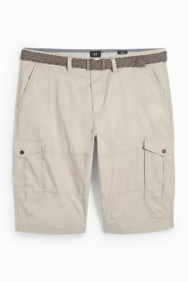 Hommes - Bermuda cargo à ceinture - beige
