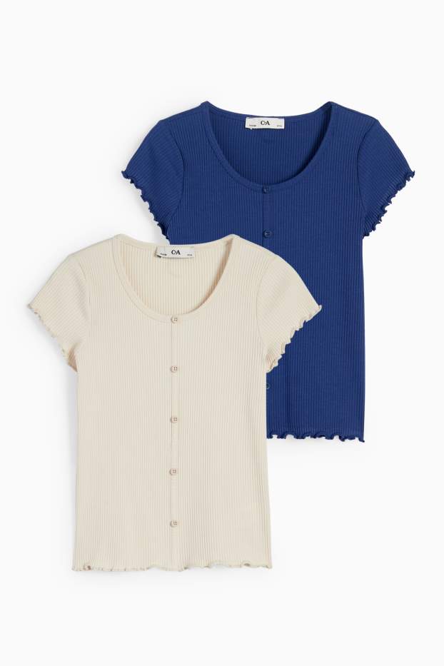 Copii - Fete - Multipack 2 buc. - tricou cu mânecă scurtă - reiat - alb-crem