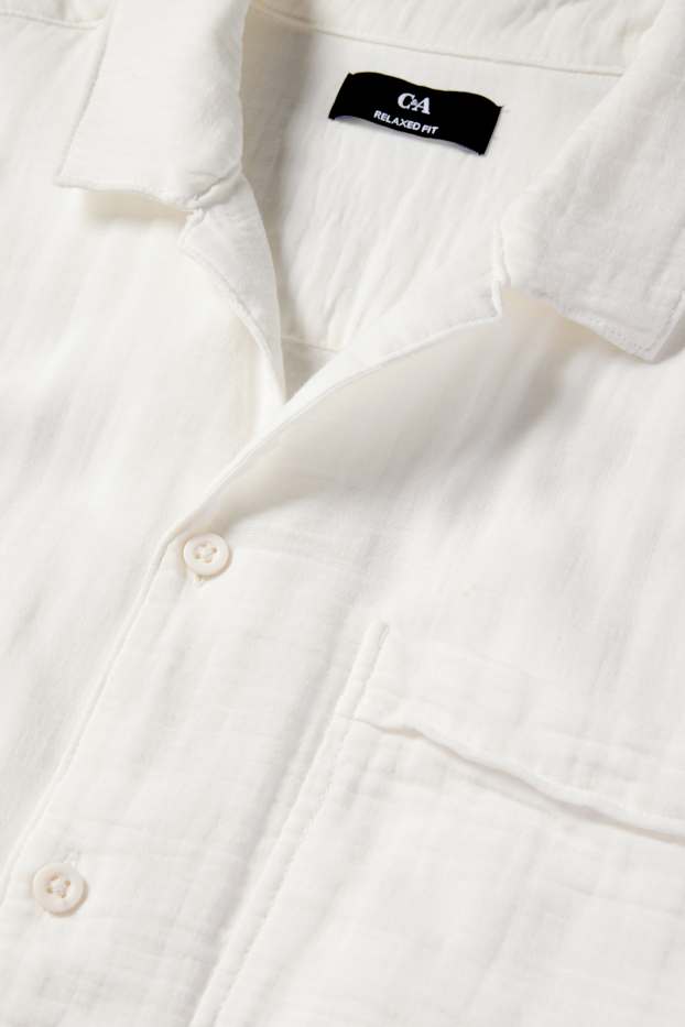Herren - Musselin-Hemd - Relaxed Fit - Reverskragen - weiss